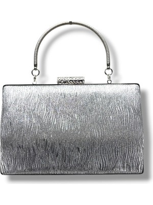 Cakgo 278-26 Dalgalı Simli Parlak Kumaş Çelik Kasa Abiye Çanta