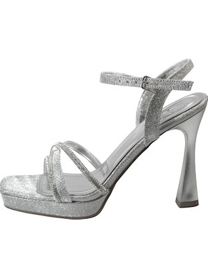 Beety 130501 Siyah & Gümüş Taşlı Platform Yüksek Topuklu Kadın Abiye Ayakkabı