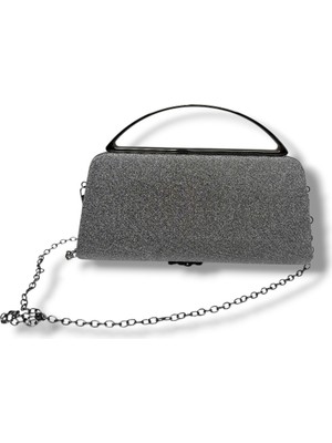 Cakgo 349-26 Parlak Simli Kumaş Çelik Kasa Abiye Çanta