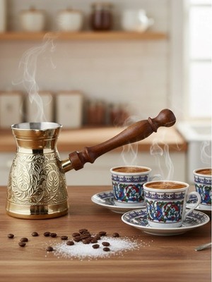 Hediye Fikri Pirinç Cezve 4.75'' (12 Cm) – 3-4 Kişilik Türk Kahvesi Cezvesi Gold