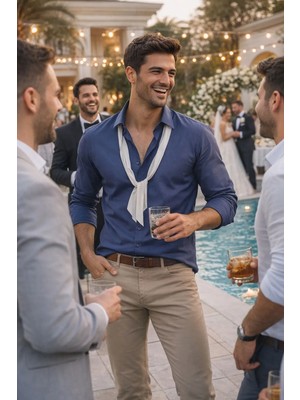 Varetta Erkek Asil Mavi Gömlek Uzun Kollu Düz Cepsiz Geniş Kesim