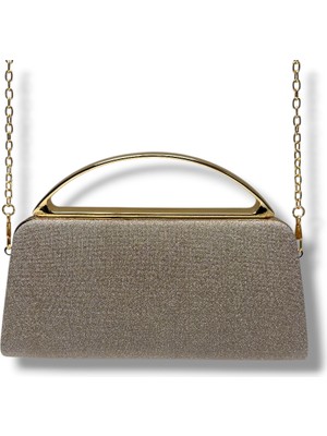 Cakgo 349-26 Parlak Simli Kumaş Çelik Kasa Abiye Çanta