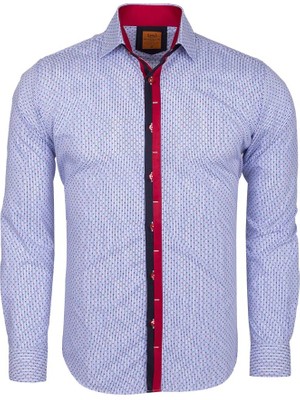 Makrom Slim Fit Kırmızı Detaylı Ince Çizgili Pamuklu Erkek Gömlek