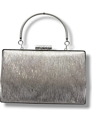 Cakgo 278-26 Dalgalı Simli Parlak Kumaş Çelik Kasa Abiye Çanta