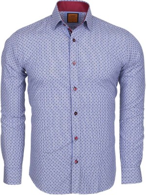 Makrom Bordo Kontrastlı ve Mikro Desenli Pamuk Karışımlı Gömlek