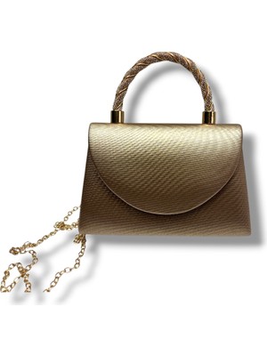 Cakgo 0413-26 Kareli Parlak Kumaş Taşlı Çelik Kasa Abiye Çanta