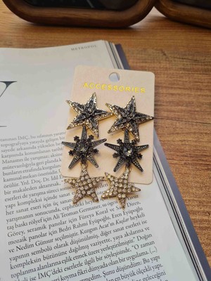 Taşlı Yıldız Detaylı Sallantılı Küpe