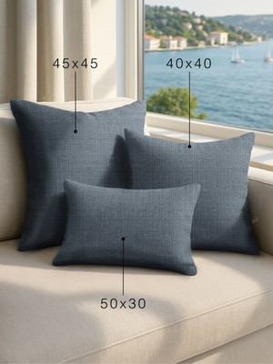 Demor Home Keten Dokulu Gece Mavisi Kırlent Yastık Kılıfı