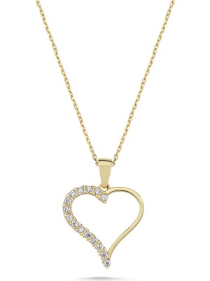 Zeya Kuyumculuk 14 Ayar Altın Taş Detaylı Kalp Kolye