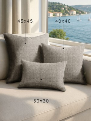 Demor Home Keten Dokulu Gümüş Grisi Kırlent Yastık Kılıfı