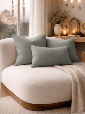 Perle Gri Keten Dokulu Dekoratif Kırlent Kılıfı | Modern Salon Koltuk Yastığı