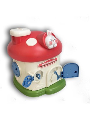 Hediye Fikri Anahtarlı Mantar Ev Kumbara Sevimli Tavşan Figürlü Çocuk Tasarruf Kutusu 20X20X23 cm