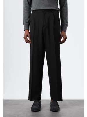 Antioch Siyah Relax Fit Çizgili Erkek Pantolon