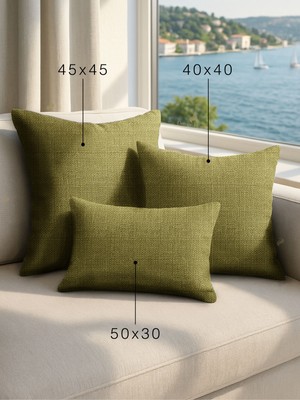 Demor Home Keten Dokulu Zeytin Yeşili Kırlent Yastık Kılıfı