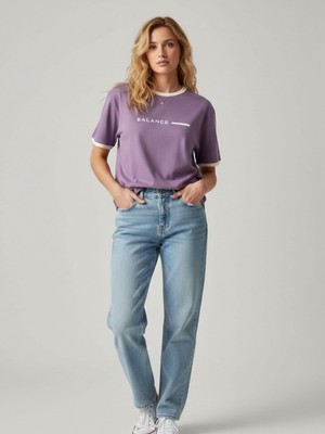 Trendseninle Unisex Lila Balance Penye Interlok Tişört