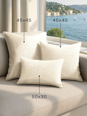 Demor Home Keten Dokulu Krem Rengi Kırlent Yastık Kılıfı
