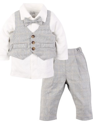 Miniropa Yelekli Erkek Bebek Takım -Kareli Gri