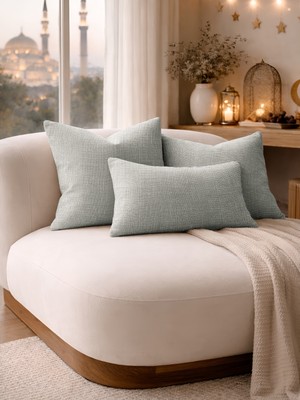 Perle Açık Gri Keten Dokulu Dekoratif Kırlent Kılıfı | Modern Salon Koltuk Yastığı