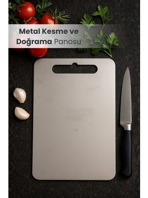 Orvila 34X24 cm Çift Yön Paslanmaz Çelik Kesme ve Doğrama Tahtası