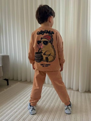 Cg Kids Capybara Erkek Çocuk 2 Iplik Kumaş Alt Üst Takım Süper Kalite Sırt Baskı Detaylı
