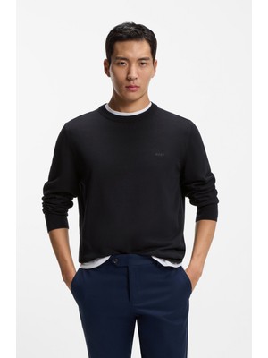 Boss Erkek Regular Fit Yuvarlak Yakalı %100 Pamuklu Logo Işlemeli Uzun Kollu Lacivert Kazak 50556344-404