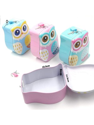 Hediye Fikri Sevimli Baykuş Kumbara – Kilitli Metal Para Kutusu, 15.8X11.6X6.5 Cm, Çocuklar Için