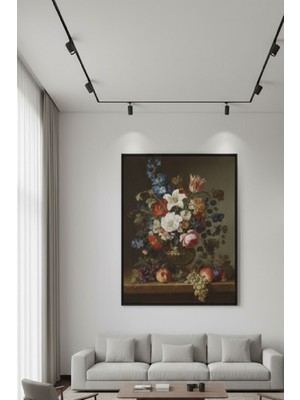 Safir Design Klasik Zarafet Vazoda Çiçekler ve Meyveler Temalı Çerçeveli Tablo