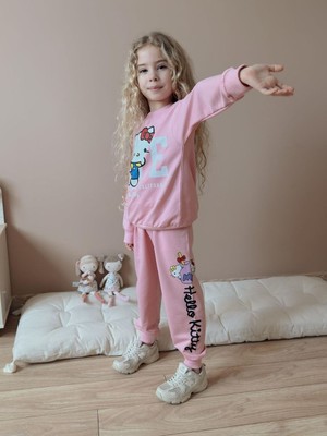 Cg Kids Hello Kitty Sırt Baskı Detaylı Kız Çocuk 2 Iplik Alt Üst Takım Süper Kalite Kumaş