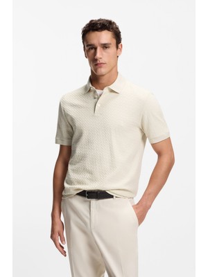 Boss Erkek Regular Fit Monogram Logolu %100 Pamuklu Kısa Kollu Ekru Polo Yaka T-Shirt 50557403-131