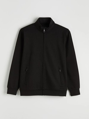 LC Waikiki Siyah Dik Yaka Erkek Fermuarlı Sweatshirt