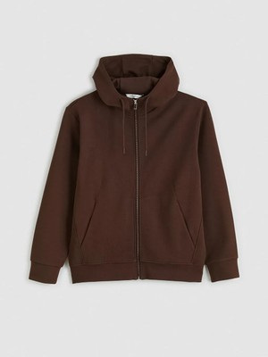 LC Waikiki Kahverengi Kapüşonlu Erkek Fermuarlı Sweatshirt