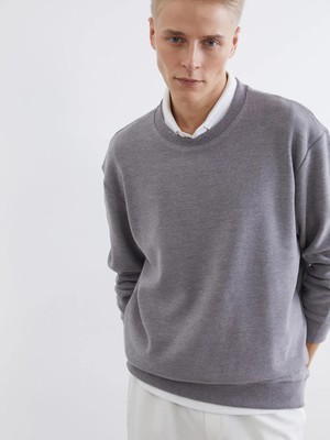 LC Waikiki Gri Bisiklet Yaka Erkek Sweatshirt