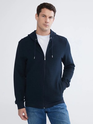 LC Waikiki Lacivert Kapüşonlu Erkek Fermuarlı Sweatshirt