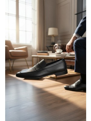 Enoch Hakiki Deri Siyah Maskaretli Erkek Klasik Loafer