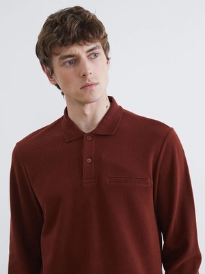 LC Waikiki Kahverengi Polo Yaka Erkek Sweatshirt