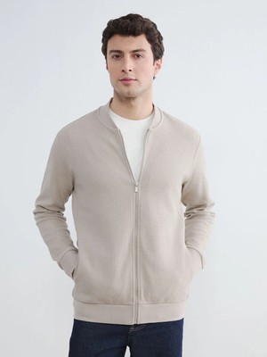 LC Waikiki Bej Kolej Yaka Erkek Fermuarlı Sweatshirt