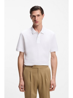 Boss Erkek Normal Kalıp Logo Işlemeli Kısa Kollu Beyaz Polo Yaka T-Shirt 50553564-100