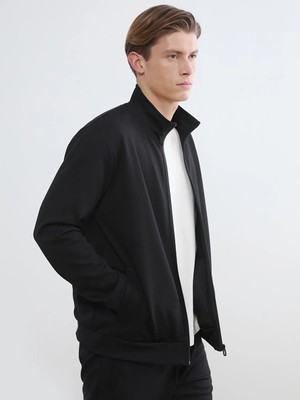LC Waikiki Siyah Dik Yaka Erkek Fermuarlı Sweatshirt