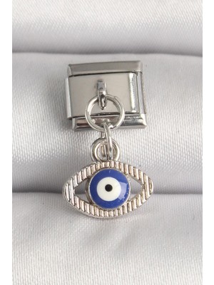 Prativas 316L Çelik Gümüş Renk Nazar Boncuk Detaylı Göz Model Nomination Charm – PRT3500EB04627