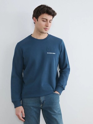 LC Waikiki Petrol Bisiklet Yaka Baskılı Erkek Sweatshirt