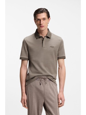 Boss Erkek Normal Kesim Yün ve Pamuk Içerikli Kısa Kollu Örgü Kahverengi Polo Yaka T-Shirt 50553789-077