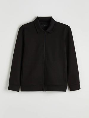 LC Waikiki Siyah Polo Yaka Erkek Fermuarlı Sweatshirt