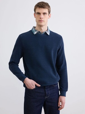 LC Waikiki Lacivert Gömlek Yaka Erkek Sweatshirt