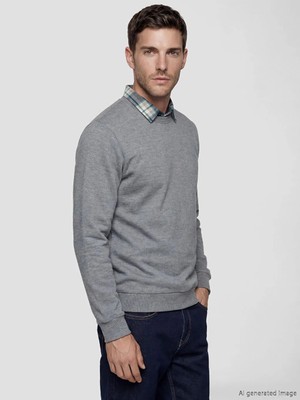 LC Waikiki Gri Gömlek Yaka Erkek Sweatshirt