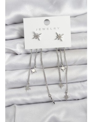 Prativas Kutup Yıldızı Model Gümüş Renk Pirinç Sallantılı Kadın Küpe – PRT3500EB09704