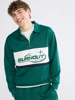 LC Waikiki Yeşil Polo Yaka Fermuarlı Baskılı Erkek Sweatshirt