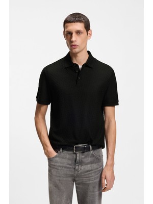 Boss Erkek Regular Fit Monogram Logolu %100 Pamuklu Kısa Kollu Siyah Polo Yaka T-Shirt 50557403-001