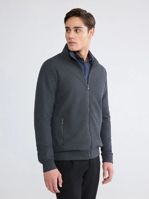 LC Waikiki Antrasit Standart Kalıp Dik Yaka Erkek Fermuarlı Sweatshirt