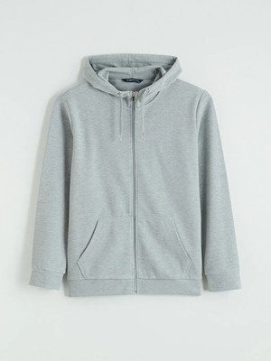 LC Waikiki Gri Kapüşonlu Erkek Fermuarlı Sweatshirt