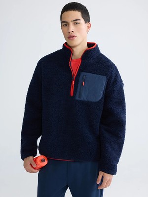 LC Waikiki Lacivert Dik Yaka Pelüş Erkek Sweatshirt